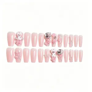 Flat Lay of Sheer Fairy Bunny Press On Nail Set