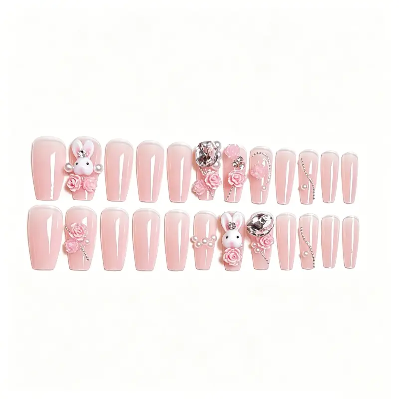 Flat Lay of Sheer Fairy Bunny Press On Nail Set