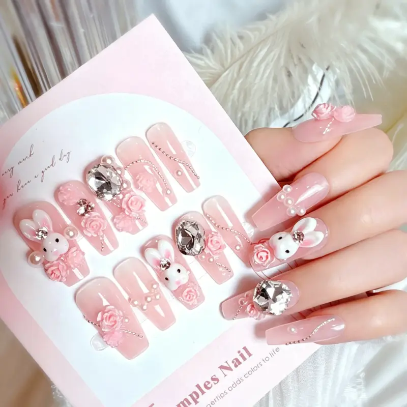 Sheer Fairy Bunny Press On Nails On Hand – Gentle Rabbit Look