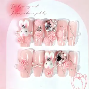 Macro Shot of Cute Bunny Detail on Sheer Fairy Nail