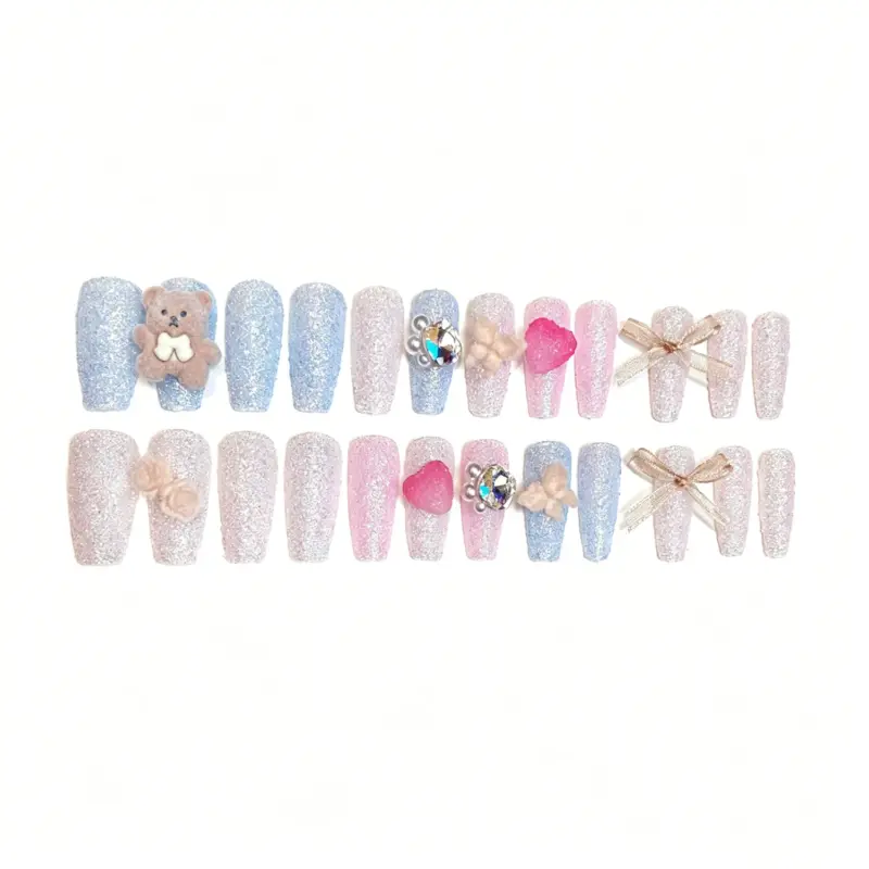 Cute Bow & Fluffy Bear Nail Gift Box – 24 Piece Set