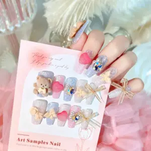 Macro Detail of Fluffy Bear Face on Press On Nail