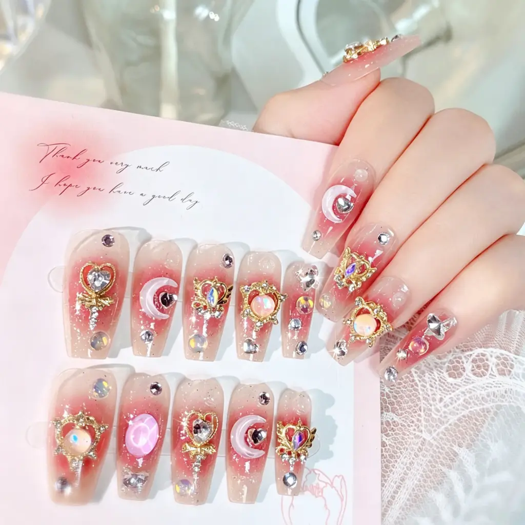 Handmade Sailor Moon Inspired Angel Wings Press-On Nails – 24pcs