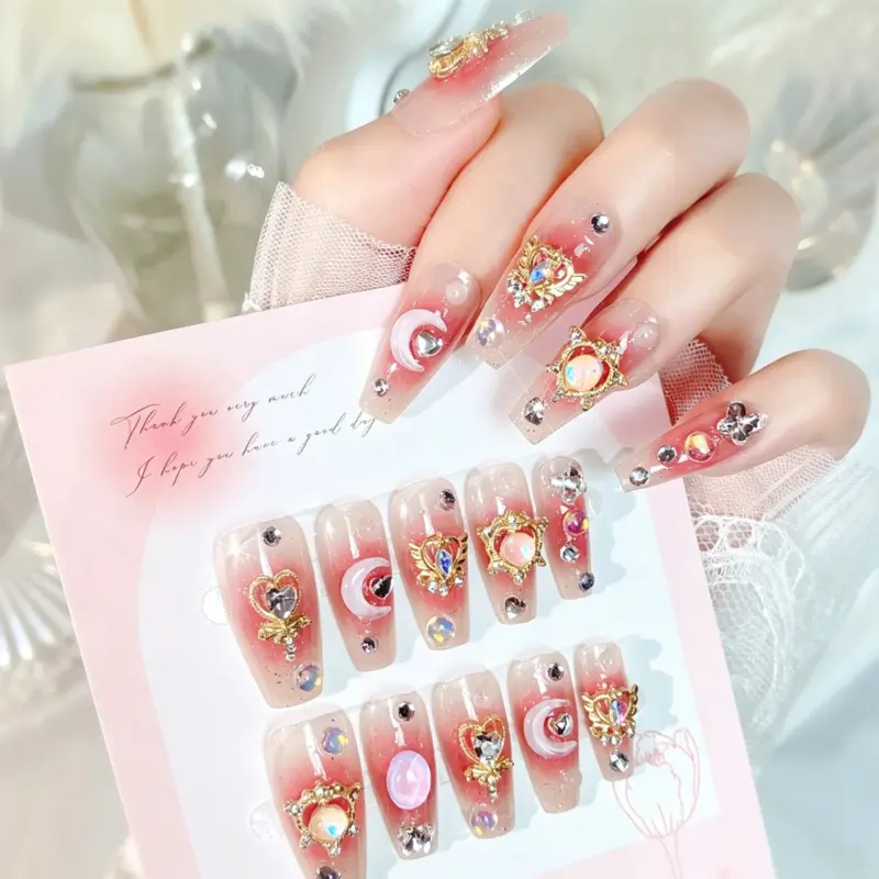 Macro Shot of Handmade Angel Wing Art on Press On Nail