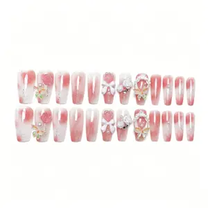 Colorful Iridescent Butterfly Detail on Pink Gradient Press On Nail
