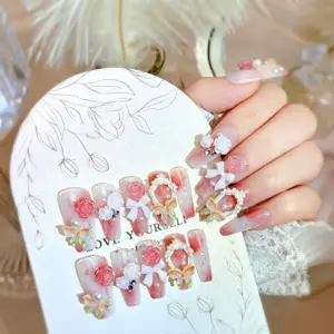 Soft Pink Blush Gradient Base with Glitter on Press On Nails