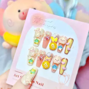 Yellow Round Candy Charm and Butterfly Detail on Press On Nail