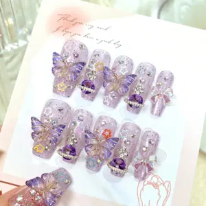 Purple Gem Planet Charm Detail on Press On Nail