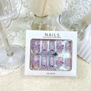 Star Sequins and Gem Details on Pink Purple Press On Nails