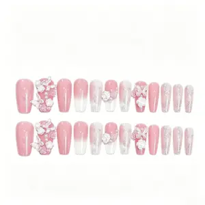 Pink to Clear Gradient Base with Silver Glitter Lines