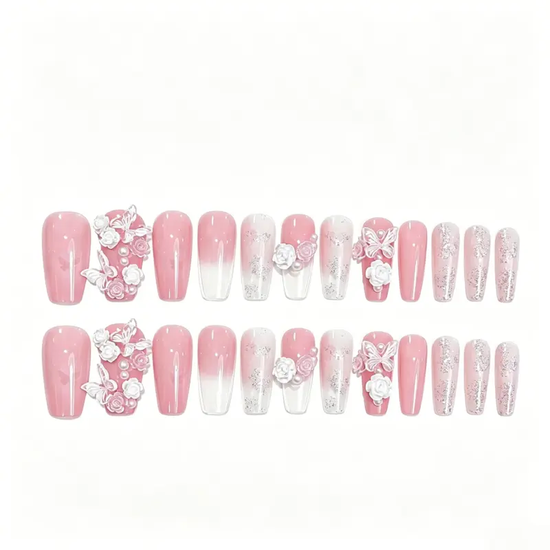 Pink to Clear Gradient Base with Silver Glitter Lines