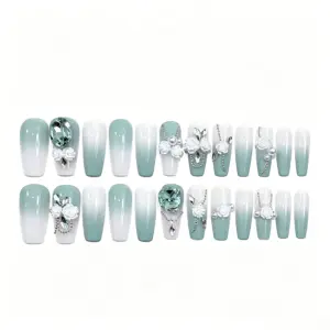 Mint Green to Nude Gradient Base on Press On Nails