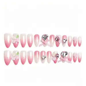 Pink to Nude Ombre Base Detail on Press On Nails