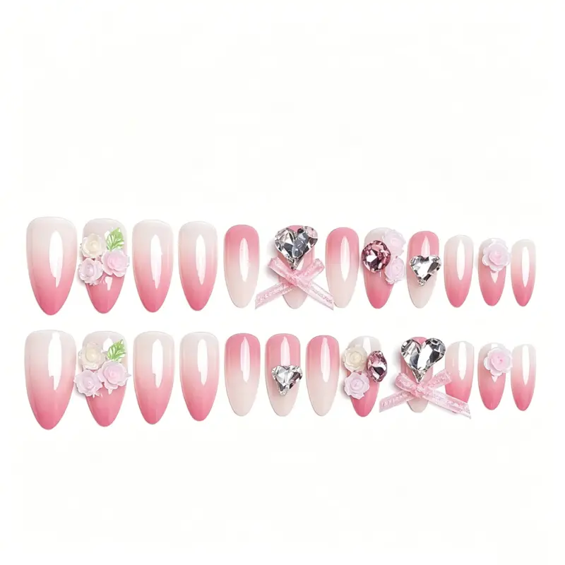 Pink to Nude Ombre Base Detail on Press On Nails