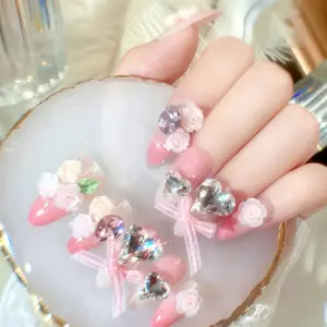 3D Pink & White Rose Cluster Detail on Press On Nail