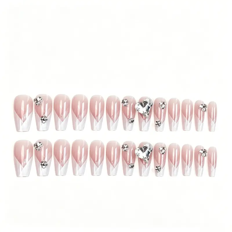 Full Hand Wearing Elegant Nude White French Press On Nails