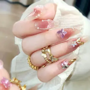 Pink Satin Ribbon Bow Detail on Sweet Press On Nail