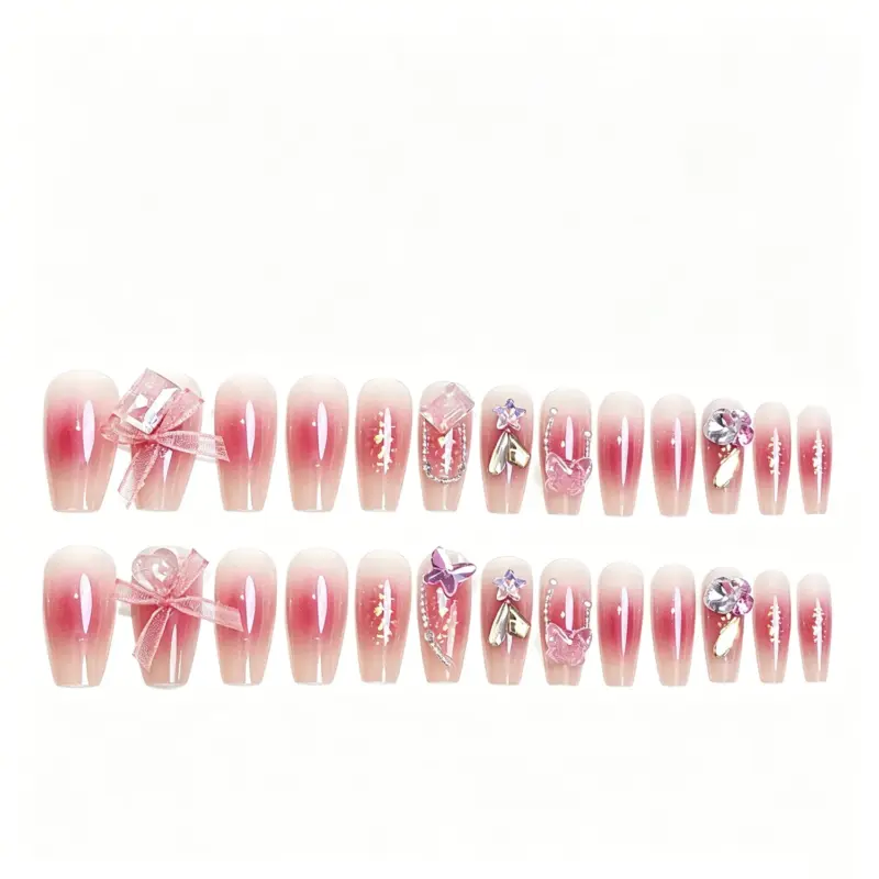 Blush Pink to Clear Gradient Base Detail on Press On Nails