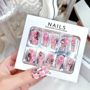 Iridescent Butterfly Charm Detail on Romantic Press On Nail