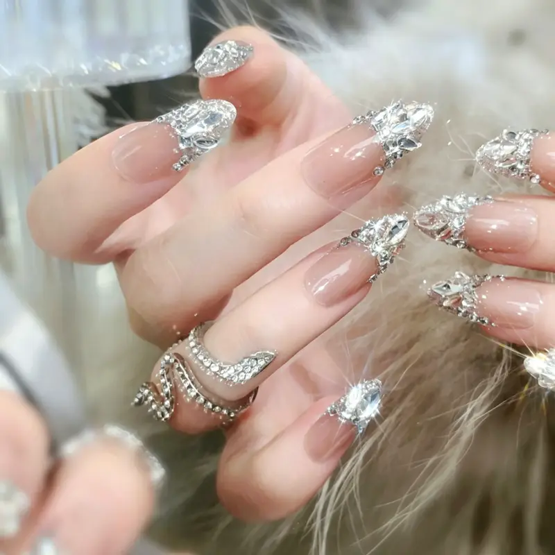 Glossy Nude Jelly Base Detail on Stiletto Press-On Nails Glossy Nude Jelly Base Detail on Stiletto Press On Nails