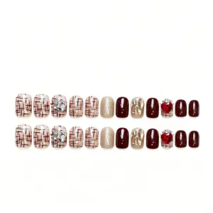 Fall Winter Festive Burgundy Plaid Press-On Nails Fall Winter Festive Burgundy Plaid Press On Nails