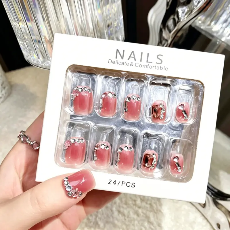 Jelly Blush Pink Gradient Base Detail on Press-On Nails Jelly Blush Pink Gradient Base Detail on Press On Nails