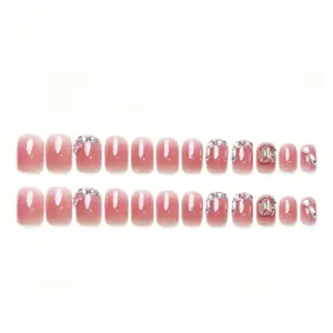 Full Hand Wearing Blush Pink Gradient Short Square Press-On Nails Full Hand Wearing Blush Pink Gradient Short Square Press On Nails