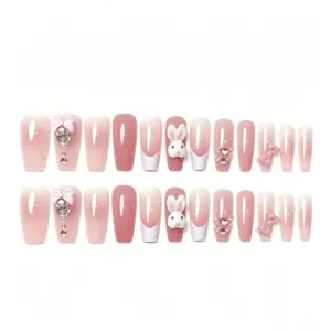Sweet Spring Style Pink Press On Nails with 3D Bunny