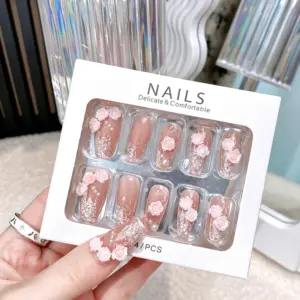 Romantic Bridal Wedding Press On Nails With Pink Roses And Glitter Romantic Bridal Wedding Press On Nails With Pink Roses And Glitter