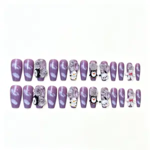 3D Rose And Cartoon Animal Purple Press On Nails For Parties 3D Rose And Cartoon Animal Purple Press On Nails For Parties