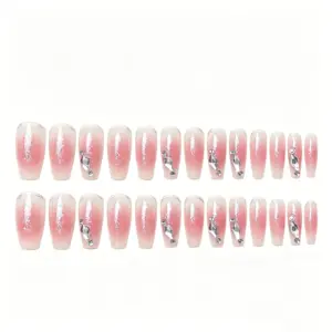 Clear Base Pink Blush Gradient Press On Nails With Rhinestones