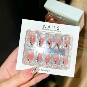 Detailed View Of Sparkling Rhinestones On Pink Blush Press On Nails