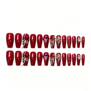 Red Glitter Press On Nails Styled With Gold Jewelry For A Luxe Look