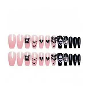Versatile Pink Black Press On Nails For Cosplay, Parties And Daily Wear