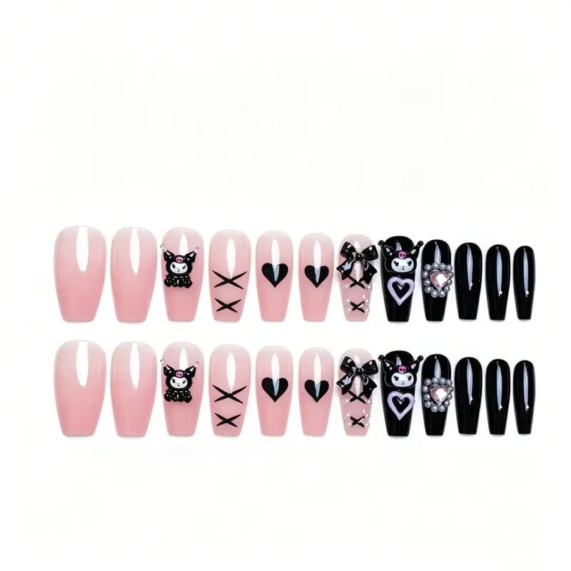 Versatile Pink Black Press On Nails For Cosplay, Parties And Daily Wear