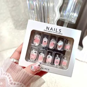 Feminine Blush Pink Ombre Press On Nails with Pearl and Rhinestone Details