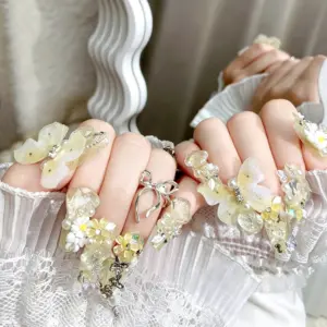 Daisy And Yellow Flower Accents On Ethereal Spring Press On Nails