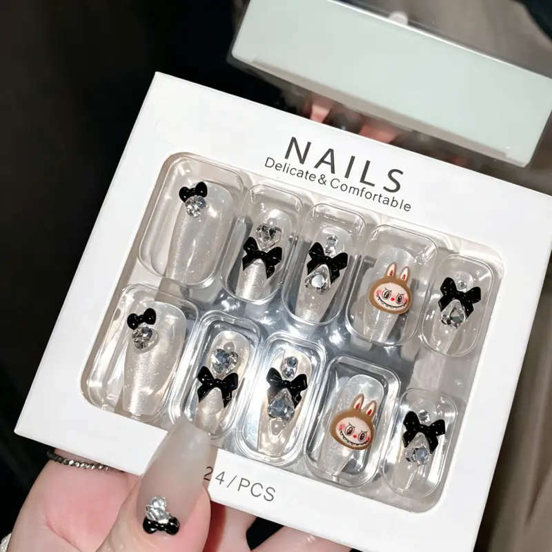 Shimmering Silver Glitter Base Long Coffin Press On Nails
