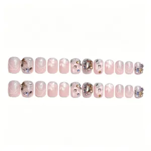 Gold Silver Rhinestone Nails Styled With Gold Jewelry