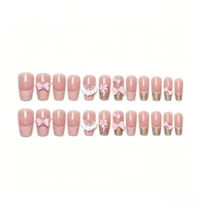 Gold Glitter French Tips On Medium Long Coffin Press On Nails