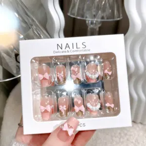 White Lace And Star Glitter Accents On Nude Pink Nails