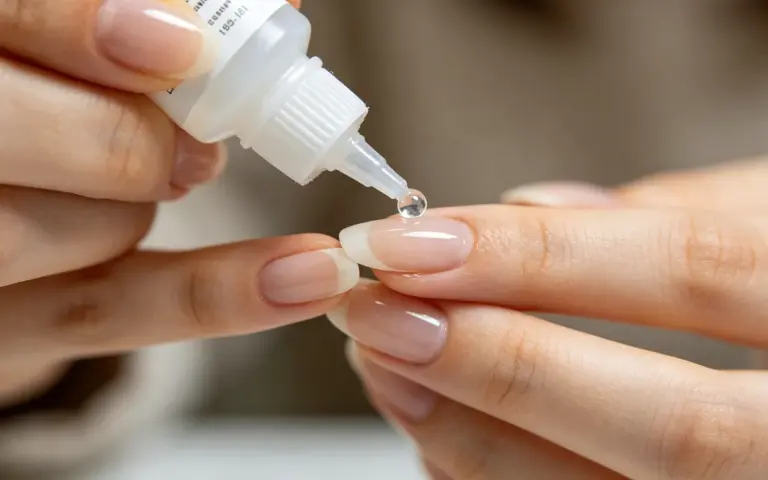 Applying press-on nails step by step, preparing natural nails with tools
