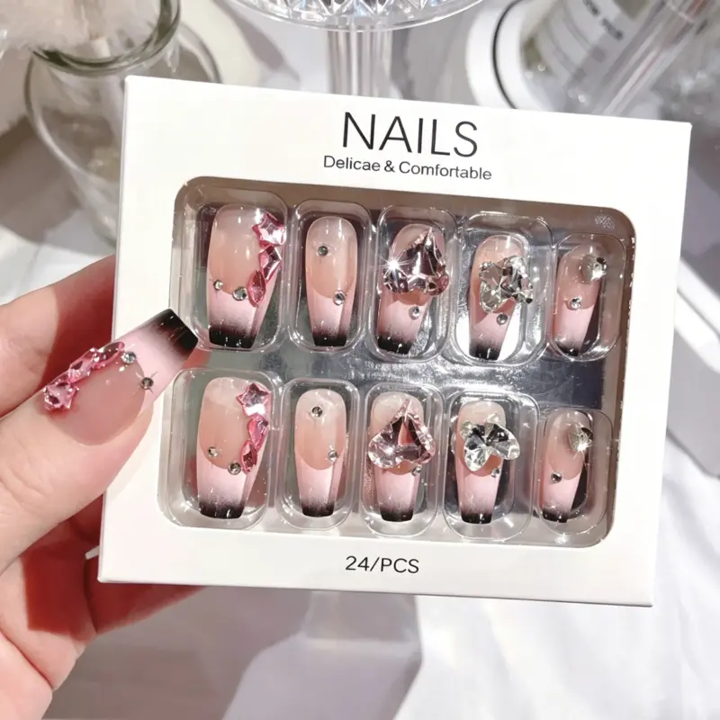 Multiple Sizes of Rhinestone Press-On Nails – 24-Piece Bling Set Fit All Multiple Sizes of Rhinestone Press On Nails – 24 Piece Bling Set Fit All