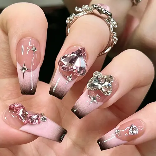 24 Piece Bling Diamond Press On Nail Set & Rhinestone Stickers Flat Lay
