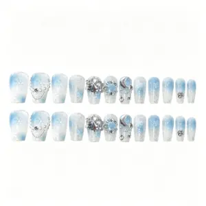 Full Size Range of Christmas Snowflake Rhinestone Press On Nails