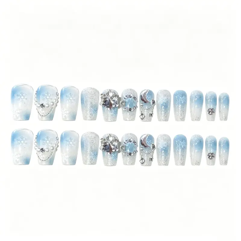 Full Size Range of Christmas Snowflake Rhinestone Press On Nails