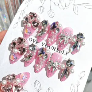 Various Sizes of Rhinestone Press On Nails – 24 Piece Fit Kit