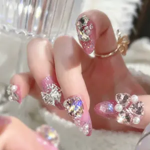 Macro Shot of Large Rhinestone on Bling Press On Nail