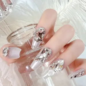 Bridal rhinestone press-on nails flat lay, 24-piece full size