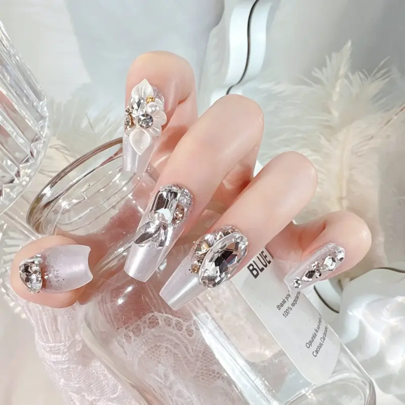 Full Size Range of Bridal Premium Rhinestone Press On Nails